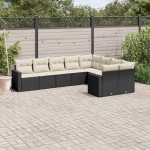 9-TLG. Garten-Sofagarnitur mit Kissen Schwarz Poly Rattan - Gartenm&ouml;bel Set 9-TLG. aus PE Rattan als Outdoor Sofagarnitur