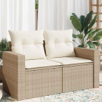 2-Sitzer Gartensofa Schwarz PE Rattan mit Kissen f&uuml;r Terrasse als Gartenm&ouml;bel Set, bequemes Gartensofa mit Polsterkissen aus Polyrattan