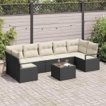 Poly-Rattan Gartenm&ouml;bel Set 8-teilig in Schwarz Creme mit Tisch als Outdoor Sofagarnitur