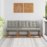 Gartenm&ouml;bel Mittelsofa aus Akazienholz mit Outdoor-Textilene Bezug f&uuml;r Terrasse und Balkon - 3 St&uuml;ck Outdoor-Fu&szlig;hocker aus Akazie und Textilene, Gartenhocker aus Akazienholz