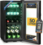 Sommertal klaasuksega k&uuml;lmik GK50 50L - vaikne joogik&uuml;lmik RGB LED, puuteekraaniga ja lukuga v&auml;ikeste pudelite k&uuml;lmik, must