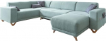 MIUFORM Corner Sofa U-Shape with Sleep Function and Bed Box, Classy Sophie, Living Load, Couch, Sofa Bed, Living Room, Guest Room, Wooden Feet (Pastel Blue, Left Aligned)