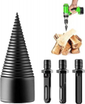 YEJAHY wood splitter 32 mm with 3 drill handles, wood splitter screw cone, cone splitter wood splitting drill, precise and fast wood splitter for wood electric wood splitter