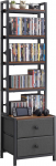 VEVOR DVD riiul 4 riiuli ja 2 sahtliga, meedia riiul, seisev riiul, 400 x 300 x 1435 mm, ruumi s&auml;&auml;stev hoiuriiul CD-de, DVD-de, raamatute, m&auml;nguketaste jaoks, elutuba, kodukontor, must
