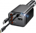 COCIVIVRE 4-in-1 autolaadija, sisset&otilde;mmatav auto kiirlaadija, USB-sigaretis&uuml;&uuml;taja, autolaadija, autoadapter, mis &uuml;hildub iPhone 17 Pro Max/Air/Plus/16/15, Galaxy S25/S24/S23 (2 Type-C) abil.