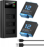 Kolmekordne laadija komplekt - 2 liitiumioonakut Hero 12 Hero 11 Hero 10 Hero 9 Must (T&auml;ispakett: 3 kanaliga laadija + 2 akut)