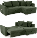 15207 Corduroy nurgadiivan B 236 x S 160 x K 81 cm magamisfunktsiooniga ja voodikastiga, tasku k&auml;etoel, L diivan koos Osmaniga, pikendatav, vasakule v&otilde;i paremale paigaldatav kate Corduroy kangas roheline