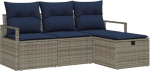 vidaXL Diivan Set mit Kissen 4 pcs Grau und Marineblau Poly-Rattan, Garten und Terrasse, modernes Outdoor-Sofa-Set, strapazierf&auml;higes Polyrattan, leicht, wetterfest, verstellbare Lounge