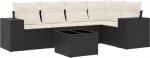 6-TLG. Schwarzes Poly-Rattan Gartenm&ouml;bel Set mit Tisch 55 x 55 cm klappbar Modernes Lounge Sofa f&uuml;r Balkon Terrasse und Innenhof