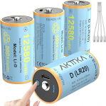 Wiederaufladbare D Batterien 4er Pack, 1,5 V Lithium-Ionen-Akku D/LR20 12580 mWh, inkl. 4-in-1 USB-C Ladekabel, USB-C Direktladung 5 V/1 A, Touch-Ladestandsanzeige, geeignet f&uuml;r Campinglampen