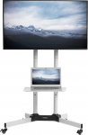 VIVO Mobile TV Cart for 32 to 83 Inch Screens up to 50 kg, LCD LED OLED 4K Smart Flat and Curved Panels, Rolling Stand with Laptop DVD Tray, Locking Wheels, Max VESA 600 x 400, White, STAND-TV03W