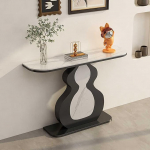 Moderner Eingangstisch, Konsolentisch hinter dem Sofatisch, kompaktes, platzsparendes Design mit Steintischplatte und k&uuml;rbisf&ouml;rmigem Metallfu&szlig; f&uuml;r Flur, Wohnzimmer oder Wohnung