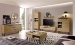 Lomadox Living Room Wall Unit Complete Set in Artisan Oak with Black, Scandinavian Design Including Lighting, 4-Piece Wall Panel, Sideboard, Coffee Table