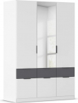 Rauch M&ouml;bel Dundee Wardrobe, Wardrobe, Organiser, 3 Doors, Mirror, 6 Drawers for More Storage Space, Colour White/Grey Metallic, Black, Short Handle Strip, Grey Metallic, 136 x 197 x 54 cm
