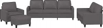 Graues Kunstleder-Sofa Set mit Fu&szlig;hocker - 2+3 Sitze, 198x77x80 cm, f&uuml;r Wohnzimmer Model3201405