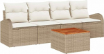 5-teiliges Garten Sofaset mit Kissen Beige Poly Rattan Akazie Gartenlounge Model3356181