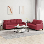 Gecheer 2-TLG. Sofagarnitur mit Kissen Weinrot Kunstleder, Moderne Couch Polstersofa f&uuml;r Wohnzimmer Schlafzimmer Spielzimmer3201381