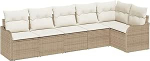 6-teiliges Garten Sofa Set mit Kissen Beige Poly Rattan, 2-Sitzer Garten Sofa mit Kissen Beige Poly Rattan Gartenlounge Model3345721