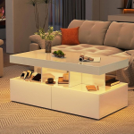 LED-valgustiga kohvilaud, 2 sahtlit ja panipaik, juhtimine Bluetoothi rakenduse kaudu elutuppa, m&otilde;&otilde;dud 104 x 53 x 46 cm (valge, 103 x 53 x 46 cm)