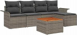 6-teiliges Garten-Sofa-Set mit Kissen Grau Rattan Akazie Gartenlounge Model3347314