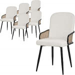 ML-Design S&ouml;&ouml;gitoa toolid, komplekt 6, beež, riidest kattega, k&ouml;&ouml;gitoolid rotangi v&auml;limusega k&auml;etoed, metallist jalgadega polsterdatud toolid, ergonoomilised tugitoolid, polsterdatud toolid, aktsenttoolid jaoks