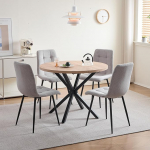 DEYARNA HOME 5-osaline s&ouml;&ouml;gikomplekt, 100 cm &uuml;mmargune s&ouml;&ouml;gilaud ja 4 s&ouml;&ouml;gitooli (n&ouml;&ouml;r), laud ja 4 tooli k&ouml;&ouml;ki, elutuppa, r&otilde;dule, restorani, kontorisse (hele puiduv&auml;rv + hall (n&ouml;&ouml;r))