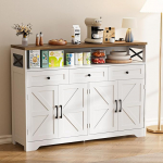 BonVache Sideboard, sahtlitega k&ouml;&ouml;gikapp, hoiukapp, avatud riiuliga k&uuml;ljepaneel, kohvibaarikapp k&ouml;&ouml;ki, s&ouml;&ouml;gituppa, elutuppa, 130 x 35 x 95 cm, valge