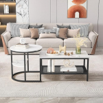 2 kohvilaudade komplekt, ristk&uuml;likukujuline eemaldatav laud ja &uuml;mmargune laud hoiuruumiga, marmorist v&auml;limus, metallraam elutuppa, r&otilde;dule ja kontorisse, valge ja kuldne (must)