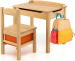 FANTASK Laste laud koos t&auml;ispuidust tooliga, klapitav laste istumiskomplekt koos kokkupandava lauaplaadiga, sahtli ja konksuga, tegevuslaud, laste istumiskomplekt lastele alates 3. eluaastast (looduslik)