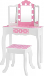 Teamson Kids Gisele Polka Dot laste riietuslauakomplekt koos LED-valgustusega peegli, hoiukasti ja sobiva v&auml;ljaheitega, valge/roosa