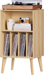 Turntable Stand, Turntable Stand mahutab kuni 160 albumit, Mid-Century Vinyl Storage Holder Table with Wooden Legs, Turntable Cabinet Shelf, Natural Side Table