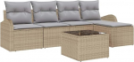 6-teiliges Garten Sofa Set mit Kissen Schwarz Poly Rattan, 2-Sitzer Garten Sofa mit Stauraum & Kissen Beige Poly Rattan Gartenlounge Model3354679
