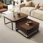 Couchtisch 2er Set - Quadratische Tische im Bauernhausstil mit Tischplatte aus geh&auml;rtetem Glas und Rattan-Aufbewahrung f&uuml;r Wohnzimmer & Schlafzimmer