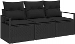 3-teiliges Garten Sofa Set mit Kissen Schwarz Poly Rattan, 2-Sitzer Garten Sofa mit Stauraum & Kissen Schwarz Poly Rattan Gartenlounge Model3354912