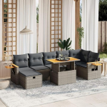Set Schlafsofa, 8-teiliges Gartensofa-Set mit grauen Kissen aus Polyrattan, Set f&uuml;r Schlafsofa, Wohnzimmer, Gartensofa, modernes Sofaset f&uuml;r Outdoor, Outdoor-M&ouml;bel