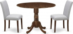 East West Furniture DLAB3-AWA-05 Dublin 3-osaline v&auml;ikese ruumi s&ouml;&ouml;gilaudade komplekt, mis sisaldab &uuml;mmargune s&ouml;&ouml;gilaud koos troopikaga ja 2 polsterdatud tooliga, 42 x 42 tolliga