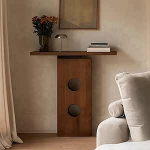 KLWQR Konsolentisch Schmal aus Massivholz, Beistelltisch Schmal mit Gro&szlig;z&uuml;giger Ablagefl&auml;che, Flurtisch im Neuen Chinesischen Stil mit Runden Ausschnitten(Yellow,100x25x85 cm/39x10x33 in)