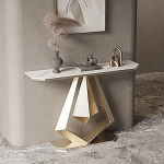 Moderner geometrischer Konsolentisch - schmaler industrieller Eingangsbereich-Akzenttisch f&uuml;r Wohnzimmer, Flur, Foyer - stilvoller Tisch hinter der Couch (Gold, 80 x 30 cm)