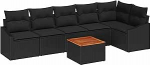Rantry 7-teiliges Garten-Sofa-Set mit Kissen Schwarz Poly Rattan Akazie Gartenlounge Model3356511