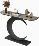 Halbmond-Konsolentisch im Industriestil, schmaler Eingangstisch mit Metallfu&szlig;, stilvoller Akzenttisch f&uuml;r den Flur f&uuml;r Wohnzimmer und Foyer - Schwarz, 120 cm