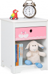 Relaxdays Children's Bedside Table, Swan Design, Drawer & Storage Compartment, Bedside Cabinet, Children's Room HBT: 41 x 32 x 31 cm, White/Pink