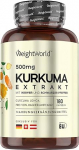 Kurkumiekstraktkapslid - 500 mg kurkumiekstrakt - 180 t&uuml;kki 6 kuuks - kurkumiin koos 20 mg ingveri ja 600 mg musta pipraga - 1 kapsel p&auml;evas - Curcumin - WeightWorld