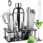 MUOIVG kokteilikomplekt, roostevabast terasest kokteilisegisti komplekt, 17-osaline baarmenikomplekt, 750 ml kokteilisegisti komplekt akr&uuml;&uuml;lalusega, retseptiraamat, avamismasin, m&otilde;&otilde;tekaussi ja baarilusikaga jne. koju v&otilde;i baari jaoks