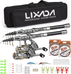 Lixada Kalavarras Combo Set 1.5/1.8/2.1/2.4m 2PCS Rod Reel Teleskoopiline kalap&uuml;&uuml;givarda Carbon Fiber Spinning Reels Fishing Set koos konksude Soft Bait Barrel Swivel Storage Bag