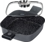 Stoneline Imagination Plus Ristk&uuml;likukujuline 24 x 24 cm Aroomiklaasist kaas Eemaldatavad turvak&auml;epidemed Induktsiooniga valatud alumiiniumist, mis on kaetud ehtsate kiviosakestega Hall