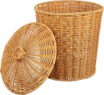 TOPBATHY Rattan Waste Paper Bin with Lid Waste Paper Bin and Trash Can for Bedroom, Bathroom, Office or Home