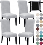 SPRINGRICO 4 Pack Dining Room Chair Covers with seat Belt, Stretch Parsons Chair Slipcover Washable Kitchen Dining Chair Cover Removable Seat Protector Set of 4, S2- Silver Gray