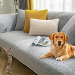 Sofa Protector Non-Slip L Shape Corner Sofa Cover Sofa Cover Sofa Blanket Velvet Sofa Cover 3 2 1 4-Seater Sofa Cover for Sofas Made of Microfibre Leather Sofa (Grey - 70 x 210 cm)