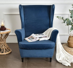 Velvet Chair Cover for Backrest 2 Piece Set - 2 in 1 Design Solid Soft Wing Back Armrests Chair Covers Stretch Chair Cover Furniture Protector for Living Room Bedroom Hotel (Navy)