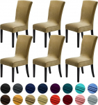 Howhic Velvet Chair Covers for Dining Room Set of 6, Stretchy Dining Chair Covers, Washable Kitchen Chairs, Classic Decoration for Home and Banquet (Tan, 6 Pieces)